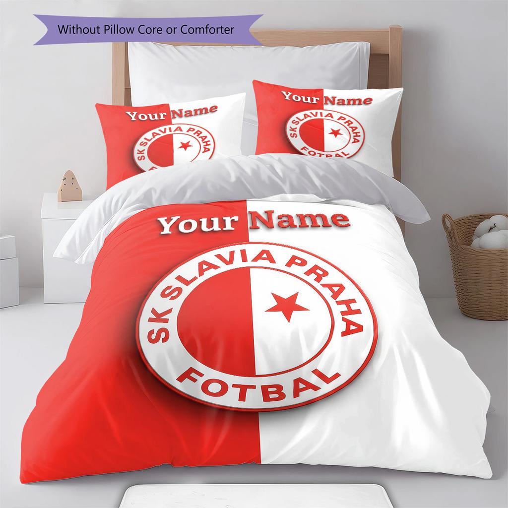 Custom Name Slavia Prague Football Crest Bedding,Quilt Set Quilt Cover Pillowcase Home Birthday Gift (1 * duvet cover + 2 * pillowcase, without core)