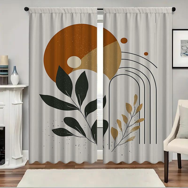 2 шт. Домашние шторы с геометрическим рисунком листьев, с пейзажным фоном и кулиской, для кухни, кофейни, гостиной, балкона