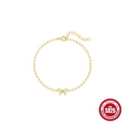 Серебро 925 пробы на каждый день с глянцевой цепочкой-скрепкой с бантом, простой и элегантный браслет