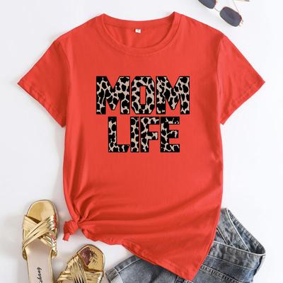 MOM LIFE Печатные женские хлопковые свободные футболки с круглым вырезом и короткими рукавами больших размеров для женщин