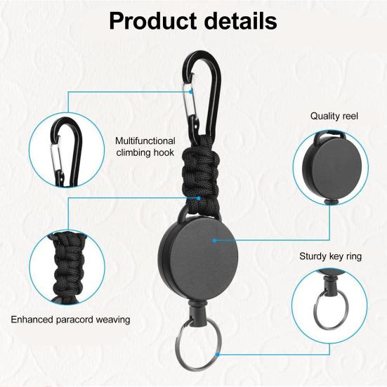 2Pcs Key Chains With Carabiner 60cm Extendable Steel Wire Multifunctional Extendible ID Holder Outdoor Anti-lost Retractable Keychain