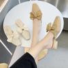 2024 New Fashion Pointy Shoes Butterfly Knot Outdoor Women's Slippers PU Leather Rubber Sole Slip-on Light Bun Toe High Heels