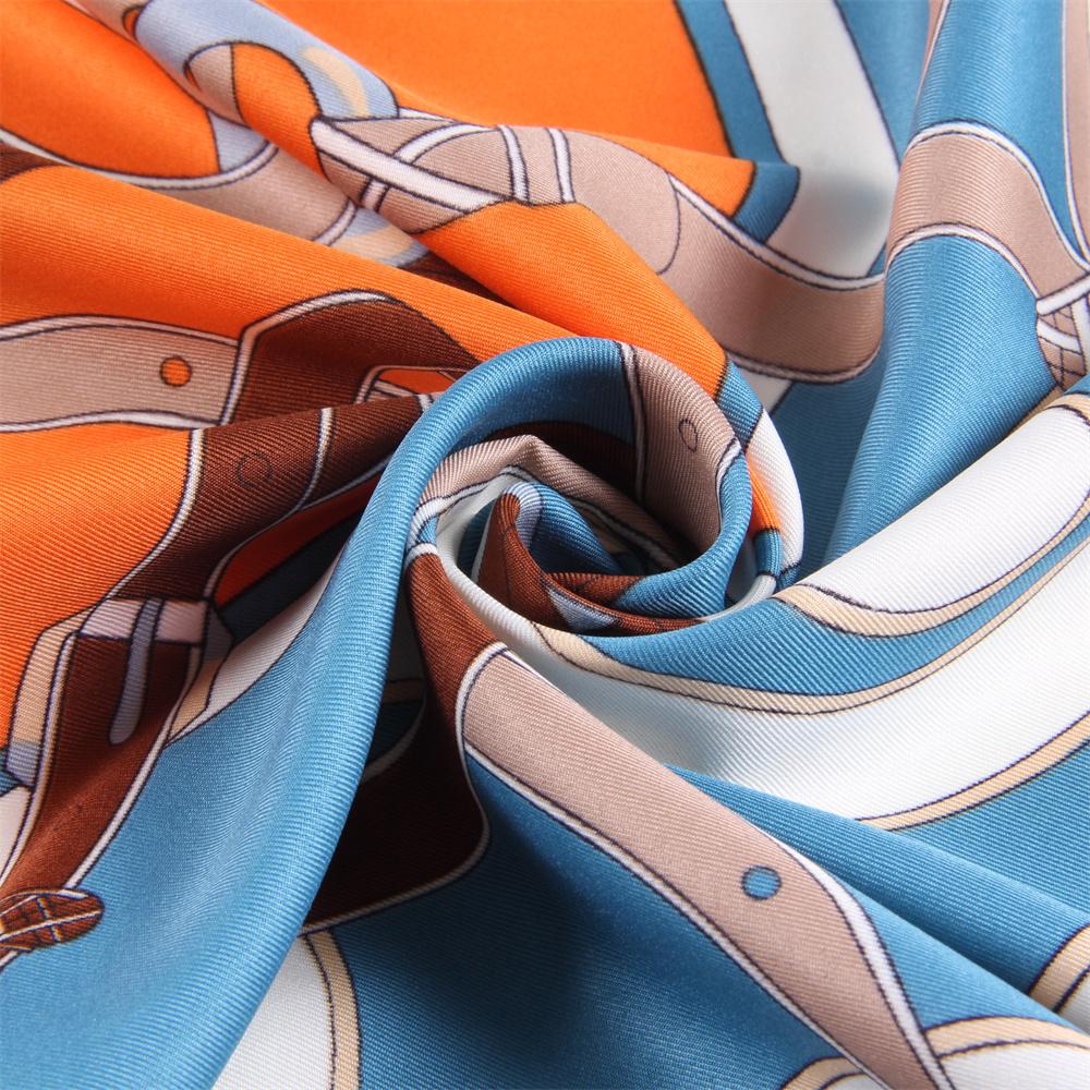 POBING Silk Scarf Women Large Shawls Melt Chain Print Stoles Square Bandana Luxury Kerchief Hijab Scarf Female Foulards 130CM