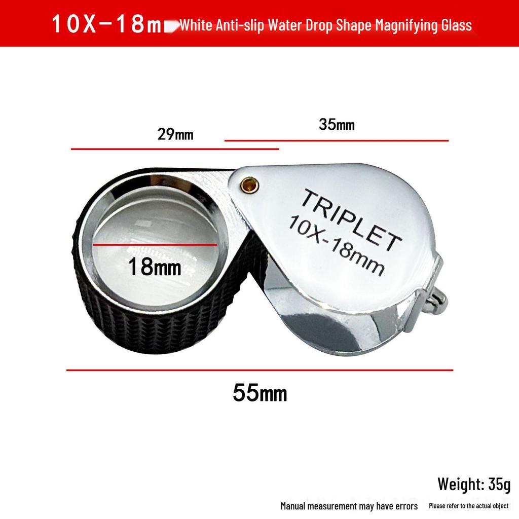 Foldable 10x/20x Anti-Slip Magnifier - Water Drop Shape for Jewelry & Antiques