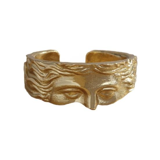 Unisex Ring Half Face Polished Alloy Goddess Venus Adjustable Opening Ring for Party Date Casual Life Finger Jewelry