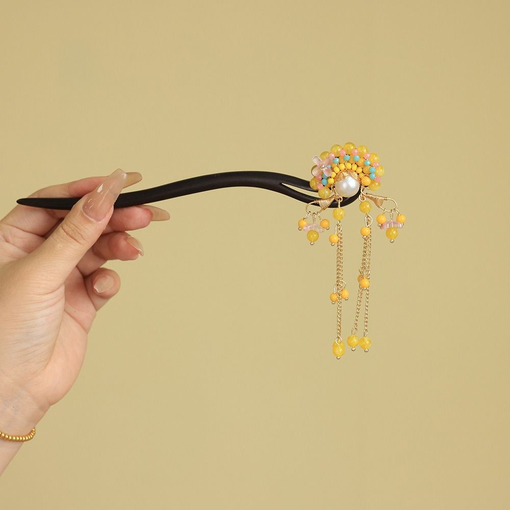 Tassel Wooden Hair Stick Red Hanfu Hairpin Beijing Opera Hair Accessories  Hair Chopstick