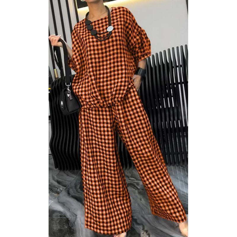 European and American Summer Women Clothes Rubber Band Back Drawstring Button Wide Leg Pants Set Wide Leg Pants Set