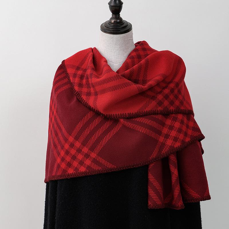 Double Sided Plaid Scarf for Women Winter Warm Wool Scarf Autumn and Winter Korean Style Cashmere Scarf with Atmosphere