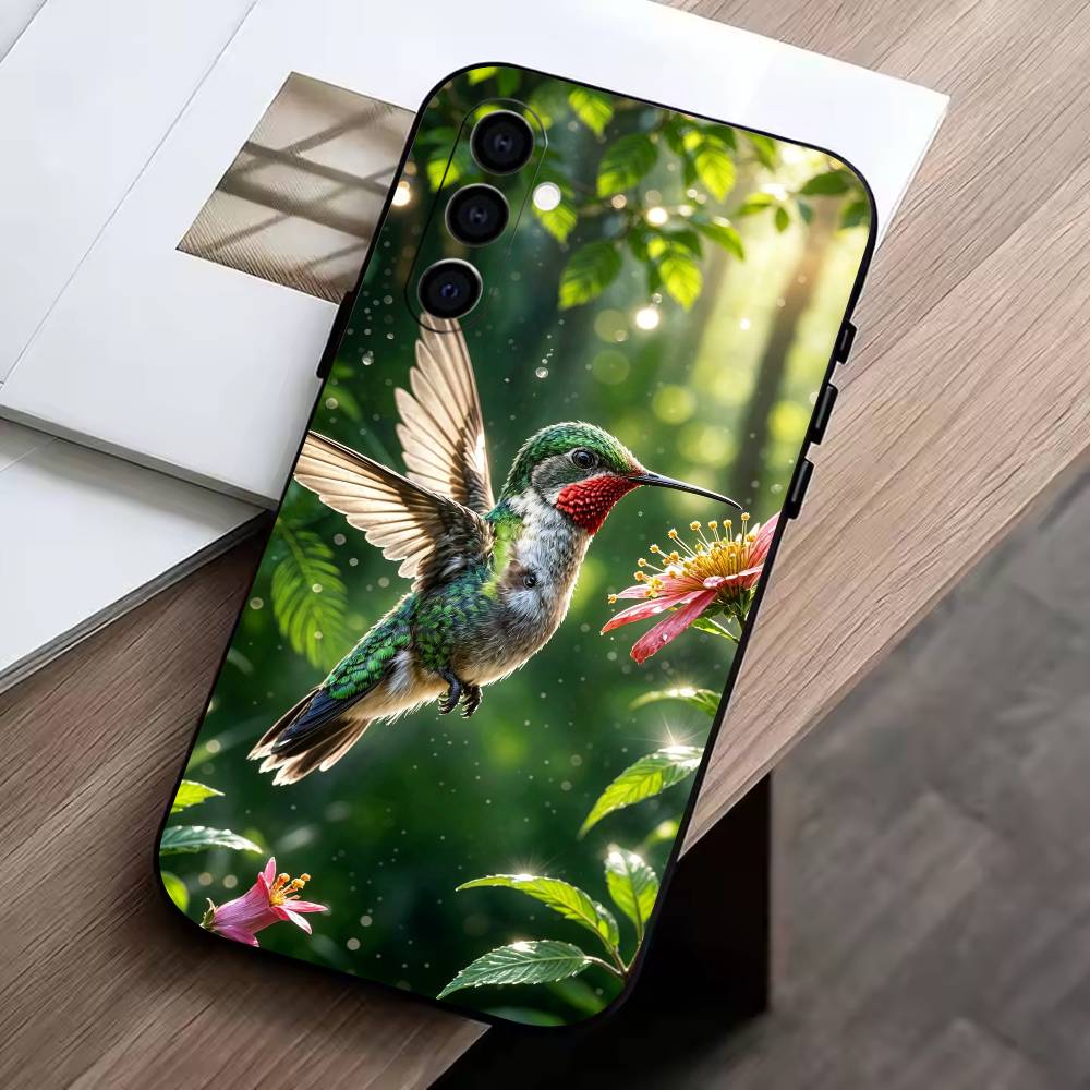 Colorful Bird H-Humming   Phone Case Black Silicone Soft For Samsung Galaxy A73,A72,A71,A70,A53,A52,A51