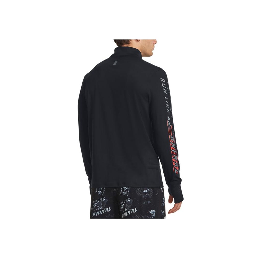Under Armour Футболка с длинным рукавом Run LAA Letter Pattern Print 1/4 Zip Running, мужская, черная 1379305-001