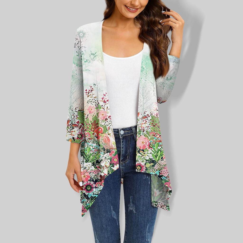 Женский кардиган неправильной формы с принтом, рукавами три четверти и карманной курткой
