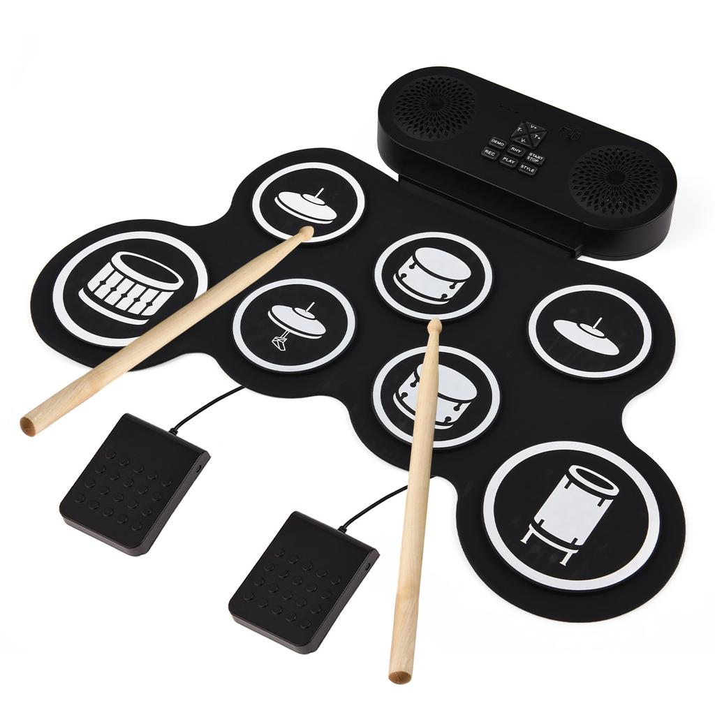 Electronic Drum Set Hand Roll Drum Set 7 Pads with Dual Speaker 7 Drum Styles 6 Rhythms 10 Demo