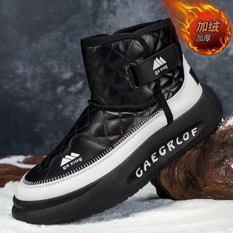 Флисовые Утепленные Зимние Ботинки Хлопковая Обувь Зимние Мужские Повседневные Ботинки Мартин с Высоким Голенищем Обувь для Сноуборда Универсальные Черные