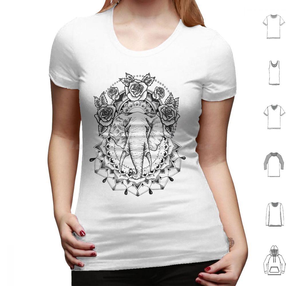 Floral Elephant Mandala T Shirt Men Women Kids Elephant Floral Flowers Roses Mandala Black And White Fine Liner Dot Work