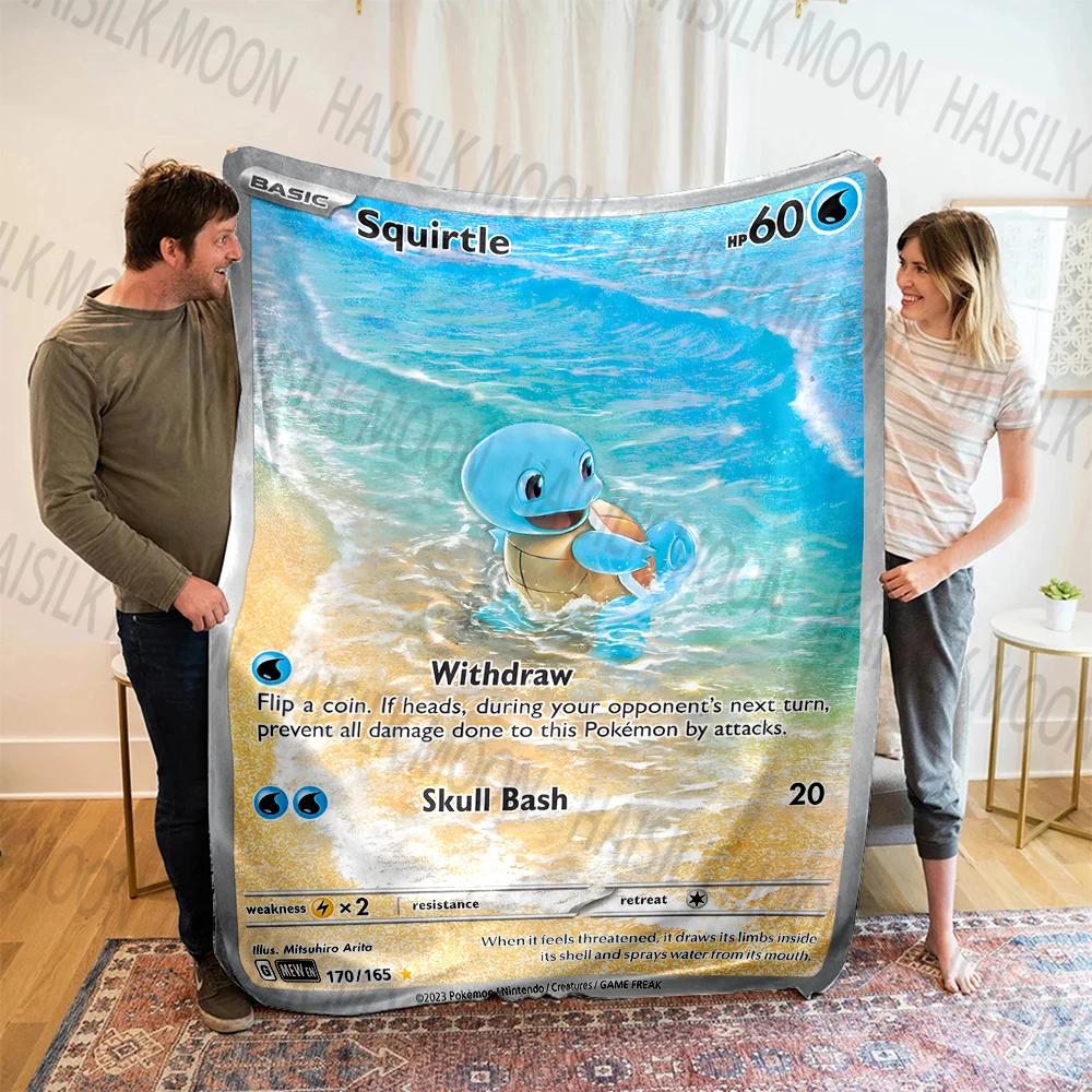 1PC Japan Pokemon Cards S-Squirtle Printed Blanket, Cozy and Warm Blanket for Sofa, Bed, Camping,Holiday Gift for Family Friends