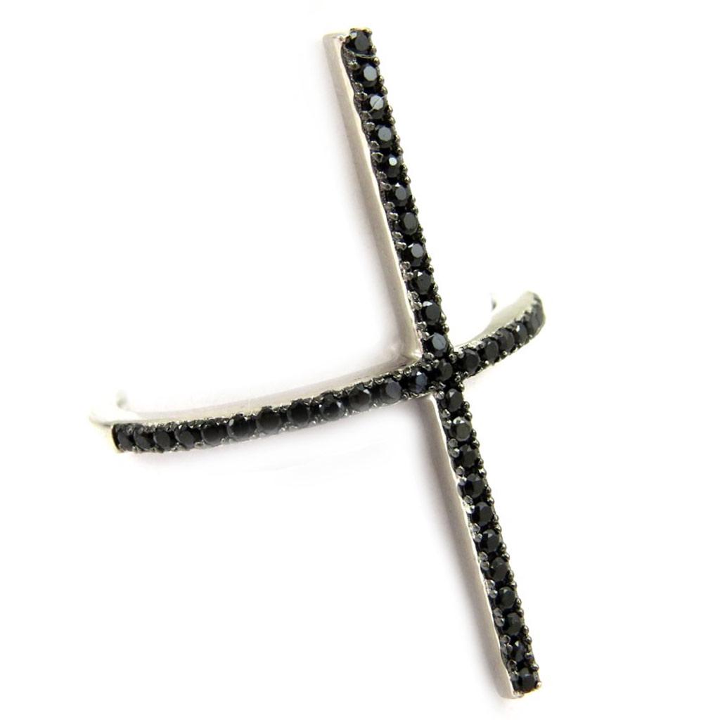 Черное серебряное кольцо "Сисси" (крестик)