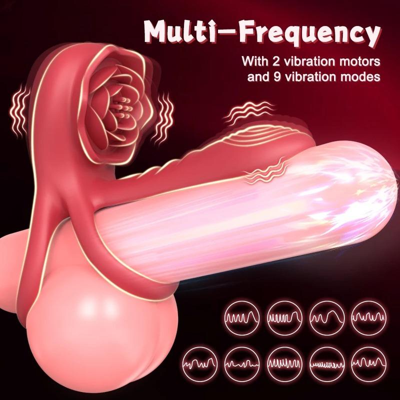 Vibrating Cock Ring Penis Sleeve with Rose G Spot Clitoral Stimulator Ejaculation Delay Couple Sex Toys for Men Women Erection