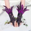 Women's Feather Wrist Cuffs Gothic Lace Feather Long Fingerless Gloves
