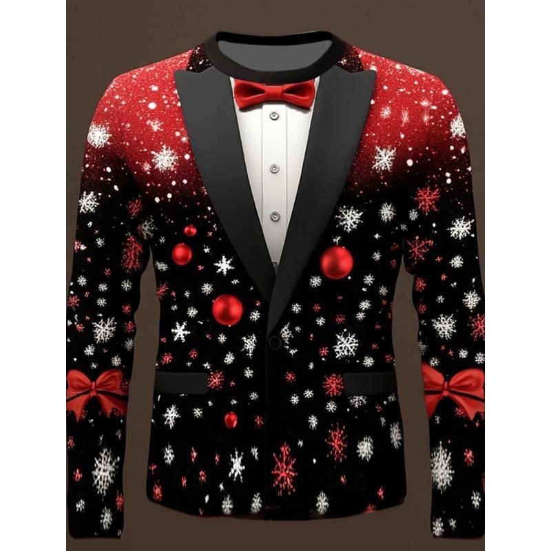 Летний топ с круглым вырезом и 3D-принтом на рождественскую тематику с галстуком-бабочкой, модные повседневные футболки с короткими рукавами для мужчин