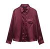 ZR1116 European and American summer women's clothing POLO collar pocket decoration silk satin texture versatile, shirt top