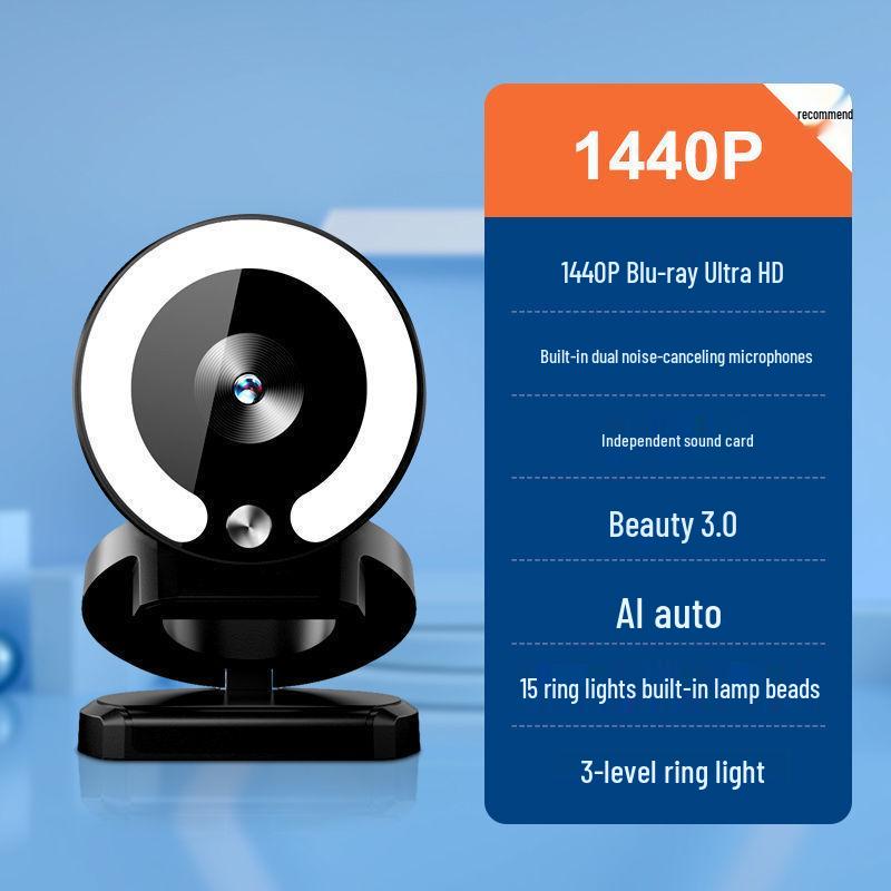 4K HD Webcam with Microphone & Beauty Fill Light for Laptops & Desktops
