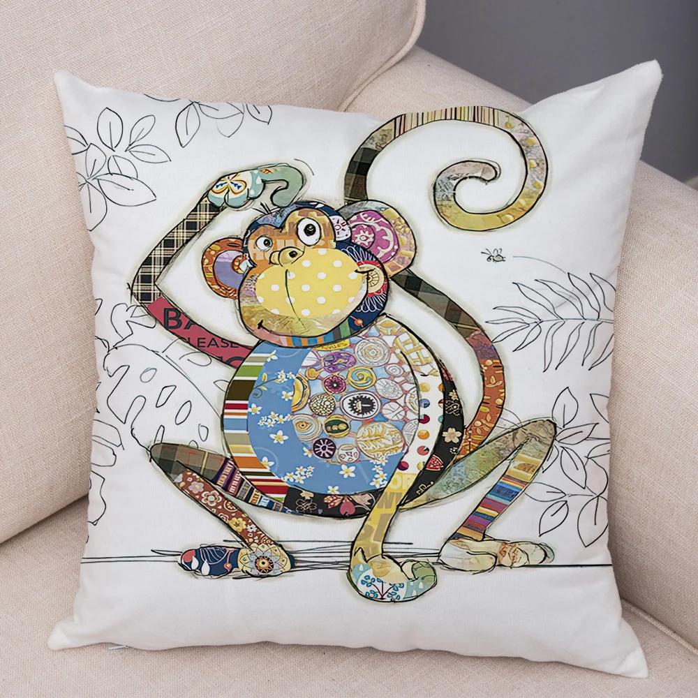 Cute Cartoon Animal Patterns Throw Pillow Cover With Short Plush Print Living Room Sofa Decoration Cushion Cover Pillow Covers