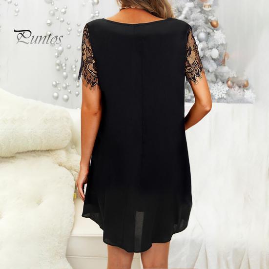 Женское летнее платье с v-образным вырезом и блестками, ажурное кружевное платье с цветочным краем, свободное однотонное мягкое мини-платье с короткими рукавами