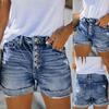 Женские повседневные джинсовые шорты со средней талией, эластичные джинсовые шорты с карманами и рваной бахромой