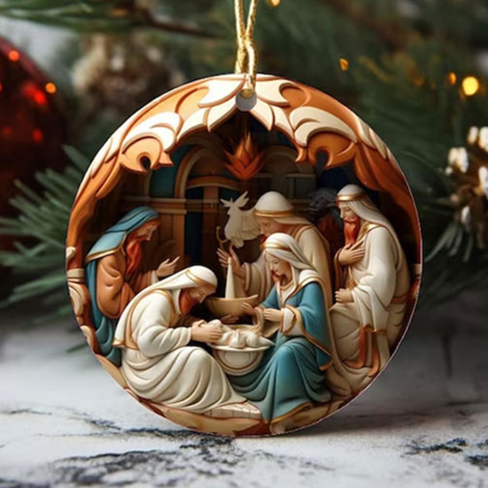 8cm 2025 Stained Glass Effect Acrylic Christmas Ornament, Nativity Jesus Birth Pendant For Holiday Seasonal Tree Decoration