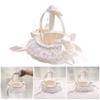 Lace Ruffles Wedding Baskets Bowknot Flower Baskets for Wedding Ceremony Wedding Flower Girl Basket with Flower Handle