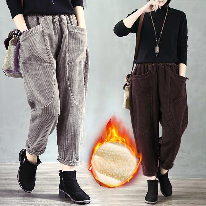 Зимние повседневные вельветовые шаровары женские модные свободные полосатые толстые спортивные брюки теплые простые элегантные брюки