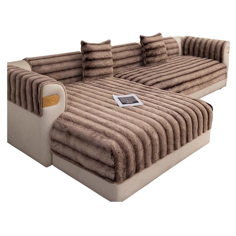 Премиальная плюшевая подушка для дивана из кроличьего меха, зимняя утолщенная нескользящая подушка для сиденья, новый всеобъемлющий чехол-полотенце для кожаного дивана