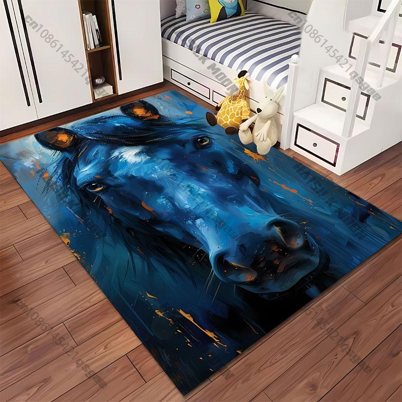 Majestic artistic blue horse carpet Yoga living room room decor children's crawling mat doormat area rug games mat