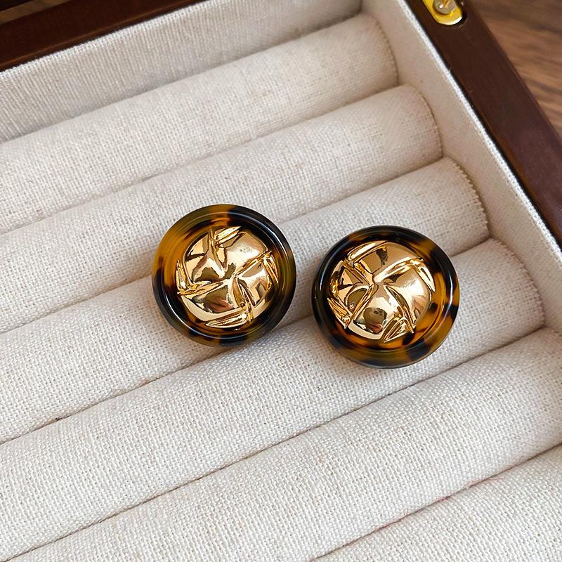 Ретро Гонконгский стиль Серьги-кольца с леопардовым принтом из серебряной иглы Легкая роскошь Высококлассные серьги с темпераментом Нишевые серьги Женские