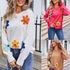 Autumn and Winter Women's Pullover Long Sleeve Floral Sweater Big Size Loose Round Neck Sweater