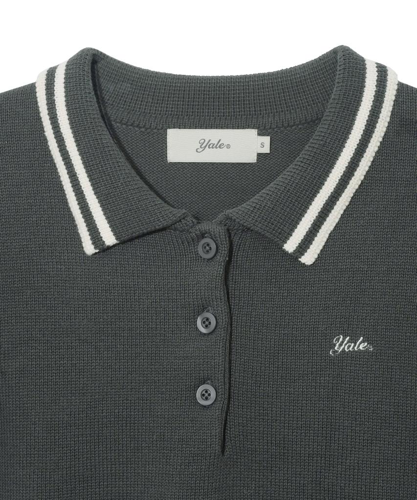 YALE Cotton Polo Crop Knit_Charcoal