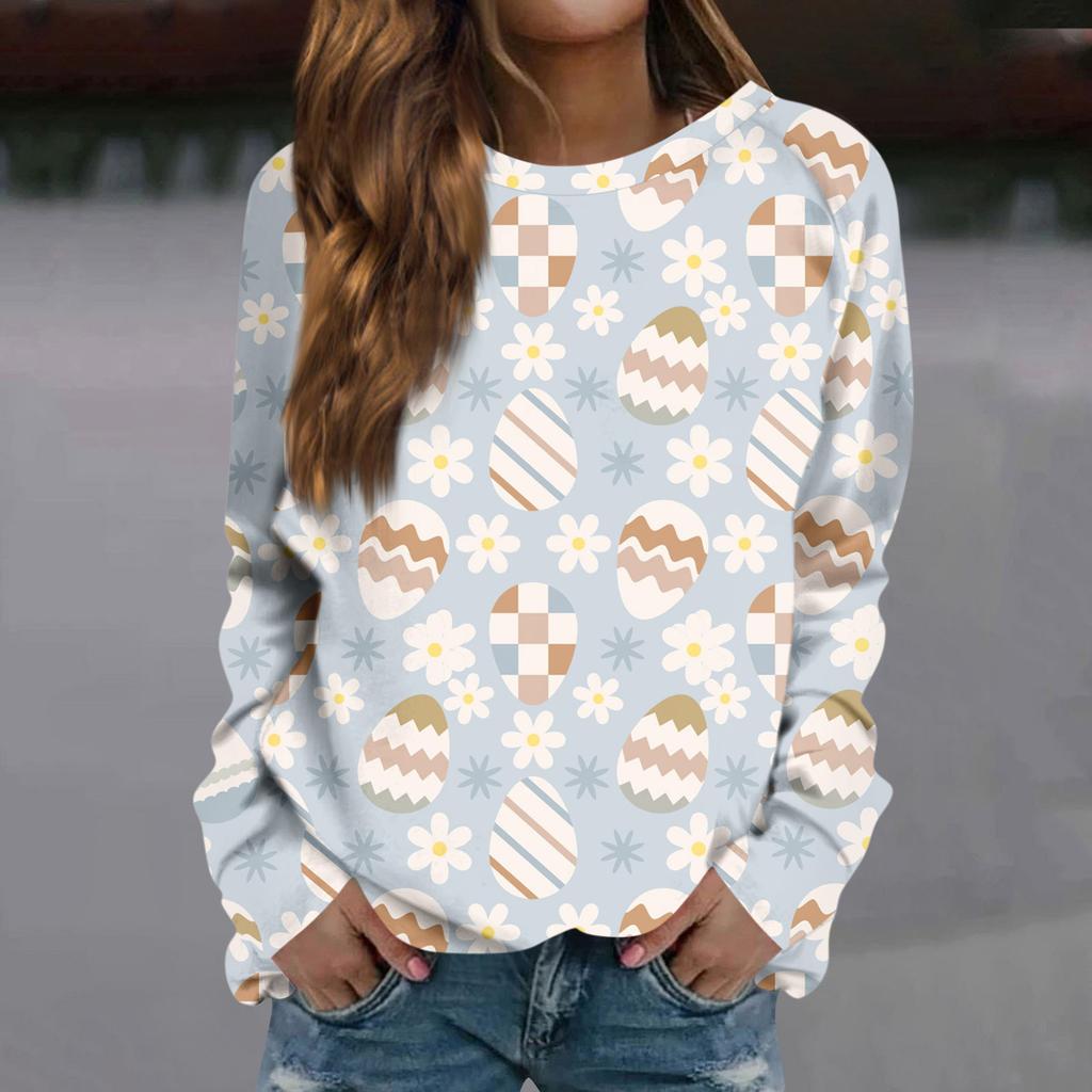 Женская мода повседневная толстовка с длинным рукавом и круглым вырезом с принтом