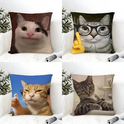 Подушка с чехлом для кошки, смешные мемы, Эко-льняная наволочка, Двусторонний принт, Дышащая, Прочная, На молнии, Домашний декор, Подарок