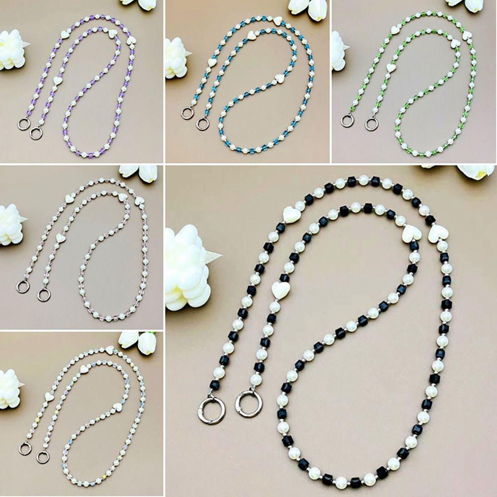 Hanging Decoration Wallet Necklace Chain Pearl Love Bead Phone Anti Loss Lanyard Phone