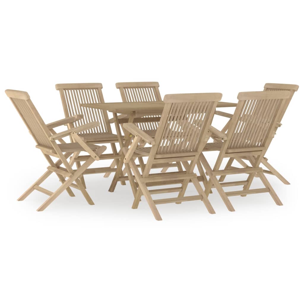 7 Piece Gray Garden Dining Set Solid Teak Wood