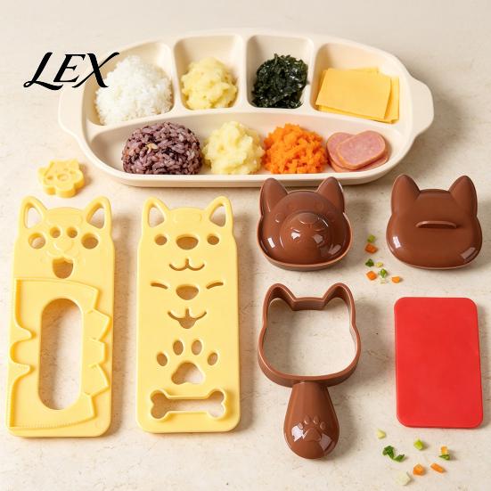 Sushi Maker Kit Rice Ball Molds Kit, Cartoon Bear/Cat/Dog/Panda Shape Onigiri Maker, Bento Box Supplies for Toddlers Food Grade Plastic Lunch