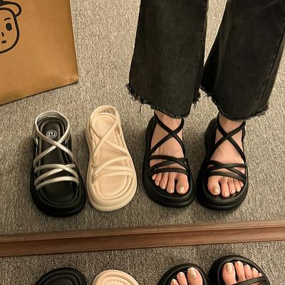 Босоножки на платформе в стиле феи, женские, лето 2025, новые, с перекрестными ремешками, с открытым носком, студенческие, повседневные, пляжные, женские