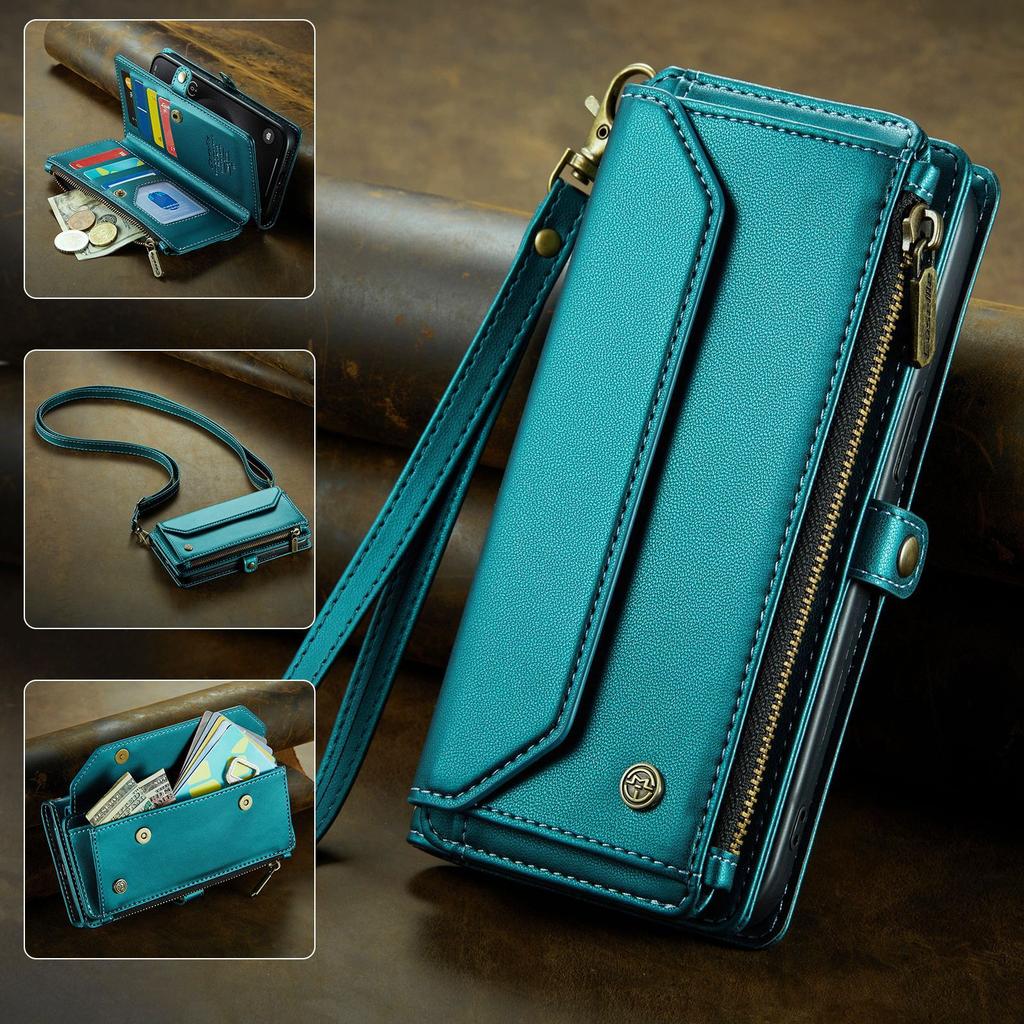 Suitable for iPhone 16 phone case, Apple 17 wallet leather case, Samsung S24 flip cover with zipper, Z Fold6