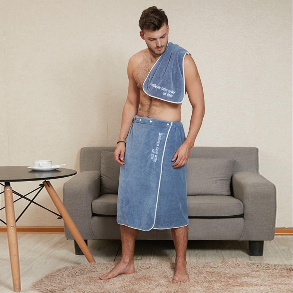 With Pocket Shower Towel Solid Color Short Towel Skirt Bathrobe Men Wearable Bath Towel Shower