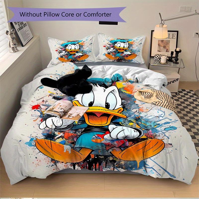 3pcs Donald Duck Art Bedding Set, Includes Quilt Cover and Pillowcases, Suitable for All Seasons, Machine Washable, Ideal Gift for Family an