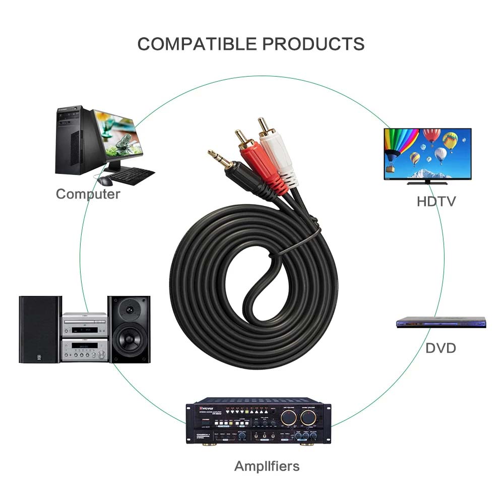 Extension cable 2 RCA Stereo Jack Connector Audio AUX Line 3.5mm to 2 RCA Male Adapter Cable