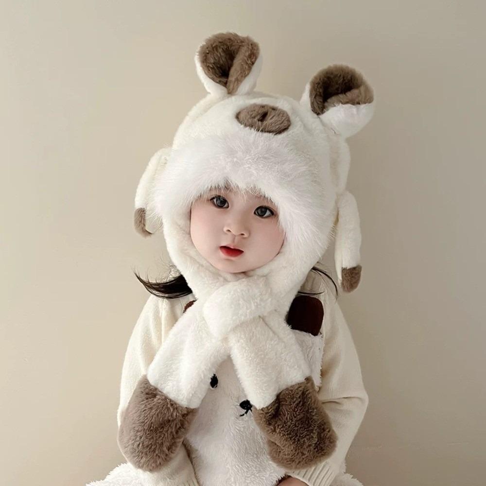 Movable Ears Capybara Hooded Scarf Windproof Plush Hat Scarf Set  Boys/girls