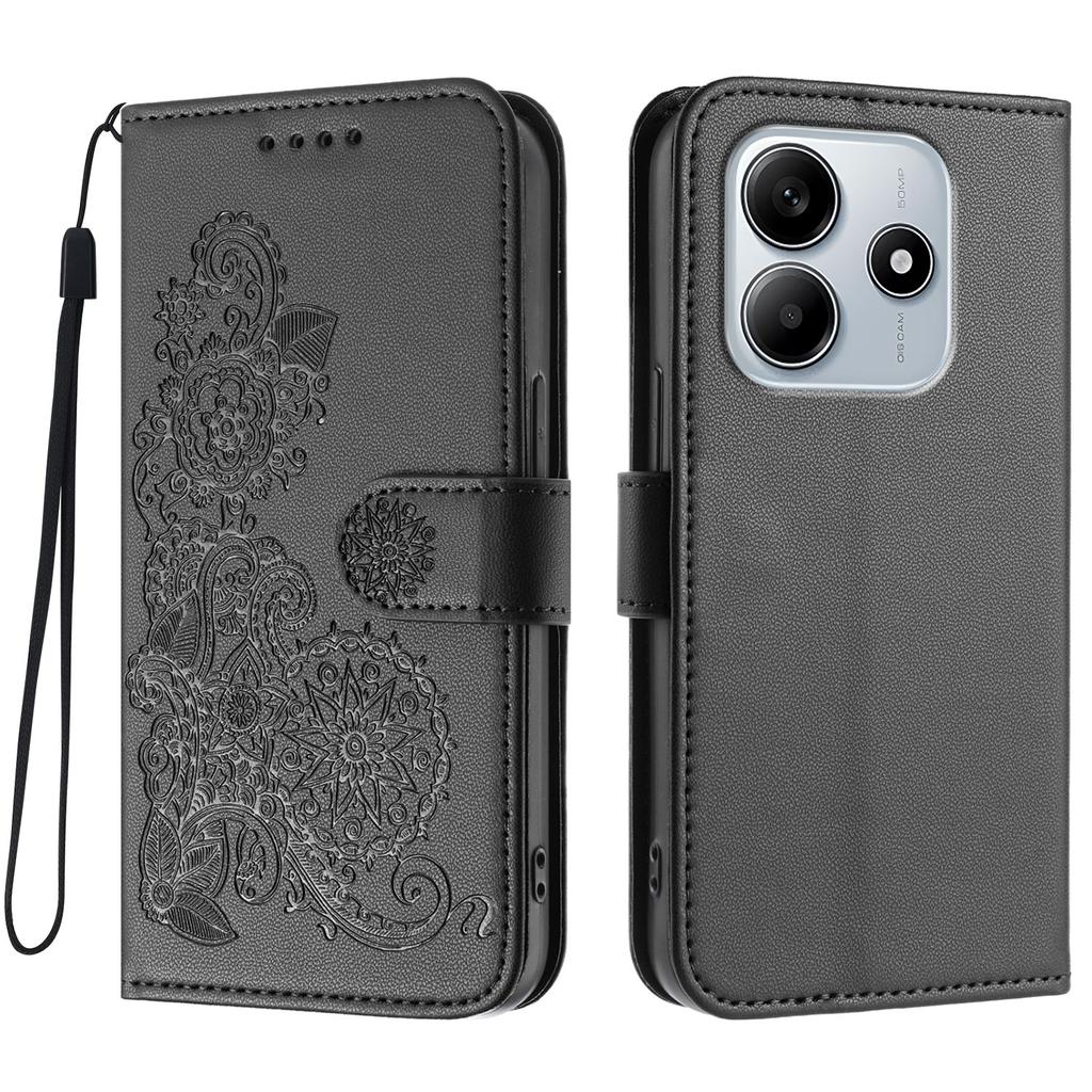 For Xiaomi Redmi Note 14 4G (163.25x76.55x8.16mm) Phone Cases Mandala Flower Leather Wallet Mobile Cover with Strap