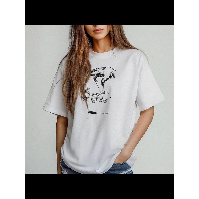 Western Style New Loose Casual Print Short Sleeve Cotton T-shirt Top Loose Printed T-shirt Top