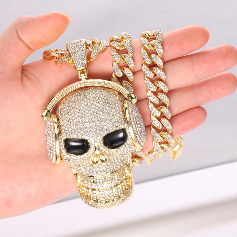 Винтажные хип-хоп панк Cz Ice Out череп ожерелья для женщин мужчин рок крутой властный кулон в виде скелета ожерелье ювелирные изделия в стиле бохо